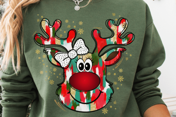 Christmas Reindeer PNG, Coquette Bow