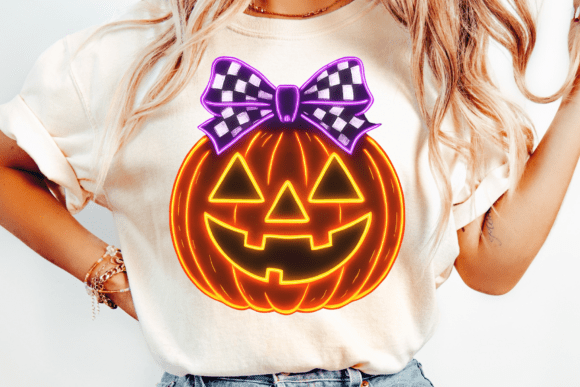 Glowing Neon Halloween Pumpkin PNG