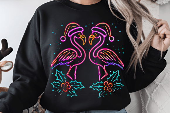 Neon Glow Christmas Flamingo PNG