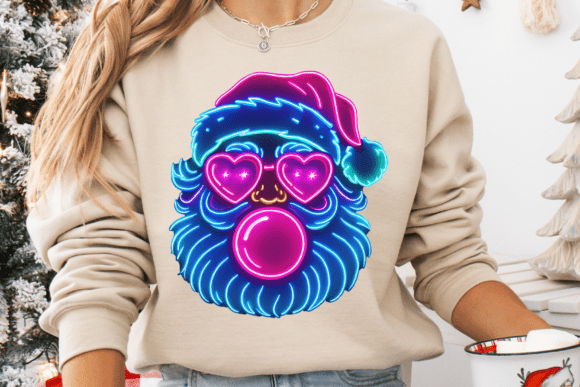 Neon Glow Retro Santa, Christmas PNG
