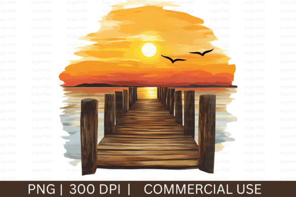 Summer, Beach Watercolor Sunset PNG