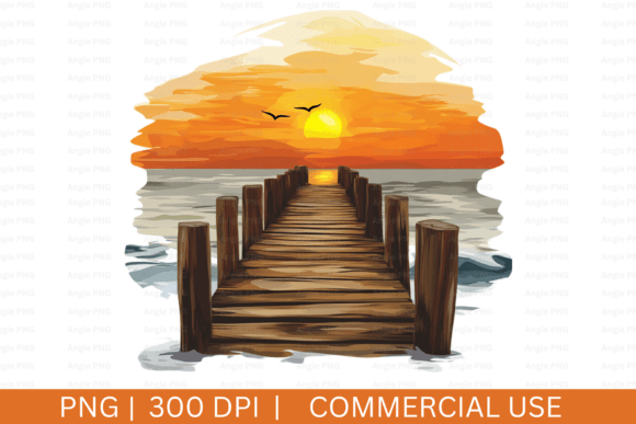 Summer, Lake Watercolor Sunset PNG