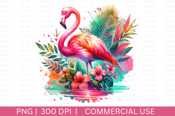 Summer Watercolor Pink Flamingo