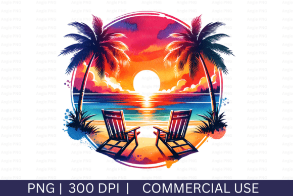 Tropical Watercolor Summer Beach PNG