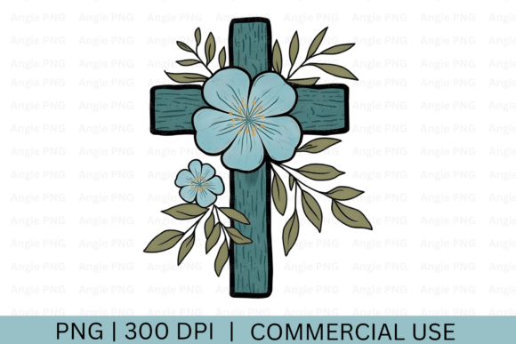 Watercolor Easter Cross with Flowers