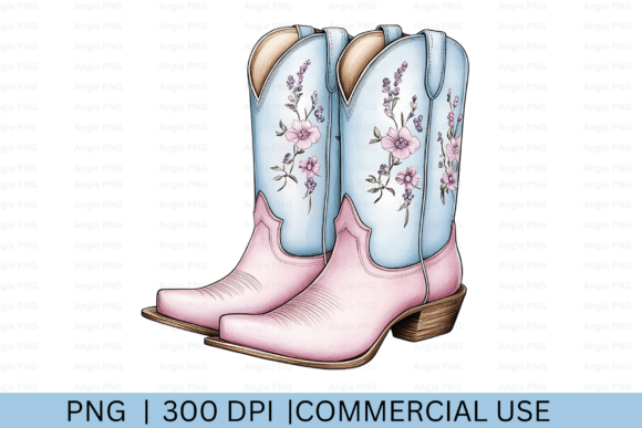 Western Floral Blue Pink Cowgirl Boots